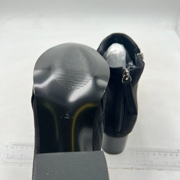 Women Ankle Boots Low Heel Boot Round Toe Zipper Booties Black Suede - Picture 5 of 6